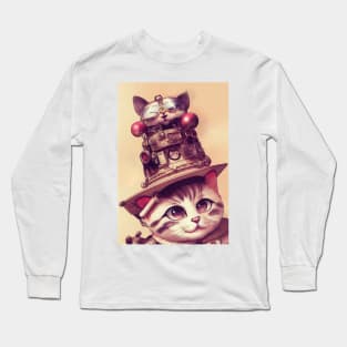 Cute Cat with steampunk hat Long Sleeve T-Shirt